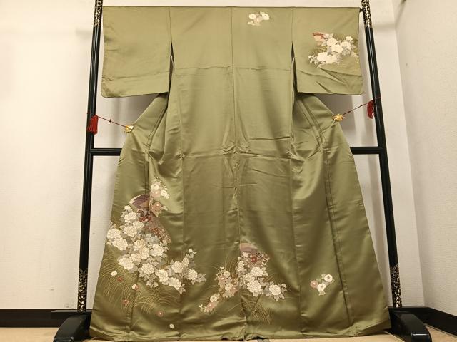 平和屋着物●訪問着 扇面花蝶文 金彩 正絹 逸品 AABG6495ph