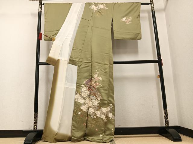 平和屋着物●訪問着 扇面花蝶文 金彩 正絹 逸品 AABG6495ph