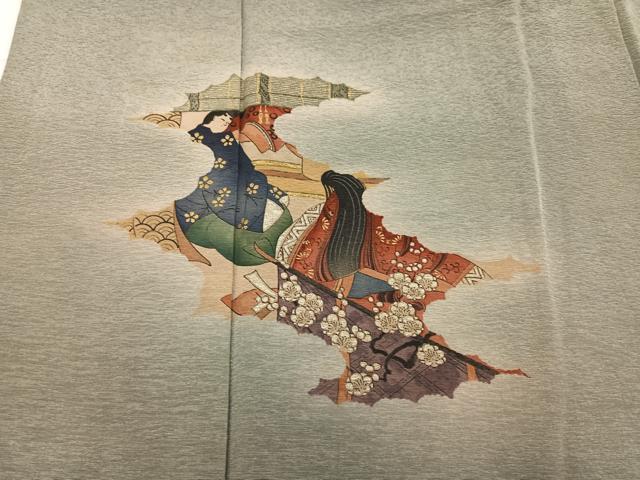 平和屋着物●友禅師・京の名工・伝統工芸士・樽本伊勢蔵 訪問着 人物花文 暈し染め 金銀彩 正絹 逸品 AABG6496ph