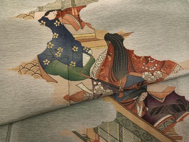 平和屋着物●友禅師・京の名工・伝統工芸士・樽本伊勢蔵 訪問着 人物花文 暈し染め 金銀彩 正絹 逸品 AABG6496ph