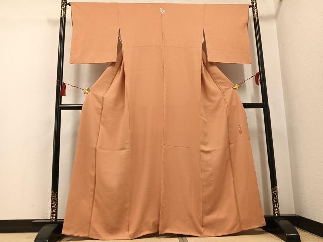 平和屋着物●上質な色無地 作家物 花地紋 小麦色 正絹 逸品 AABG6498ph
