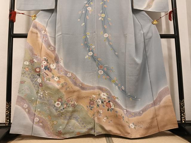 平和屋着物●訪問着 友禅 地紙花文 暈し染め 金彩 正絹 逸品 AABG6500ph
