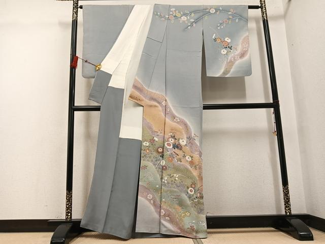 平和屋着物●訪問着 友禅 地紙花文 暈し染め 金彩 正絹 逸品 AABG6500ph