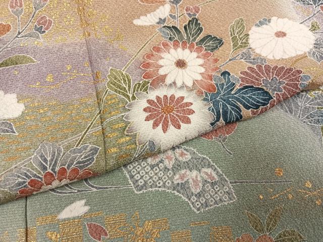 平和屋着物●訪問着 友禅 地紙花文 暈し染め 金彩 正絹 逸品 AABG6500ph