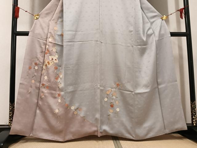 平和屋着物●訪問着 友禅 駒刺繍 扇面花文 金彩 ますいわ屋扱い 正絹 逸品 AABG6501ph