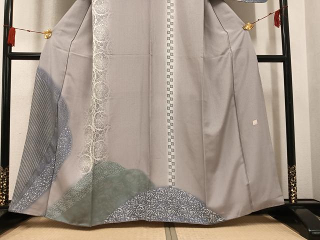 平和屋着物●訪問着 作家物 紬地 草花文 暈し染め 金銀彩 正絹 逸品 AABG6505ph