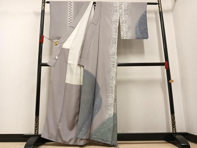 平和屋着物●訪問着 作家物 紬地 草花文 暈し染め 金銀彩 正絹 逸品 AABG6505ph