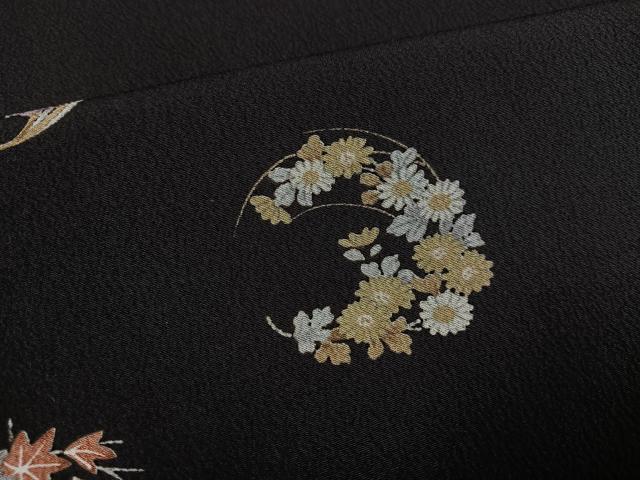 平和屋着物●洗える最高級着物 <英>はなぶさ謹製 小紋 草花文 黒地 AABG6507ph