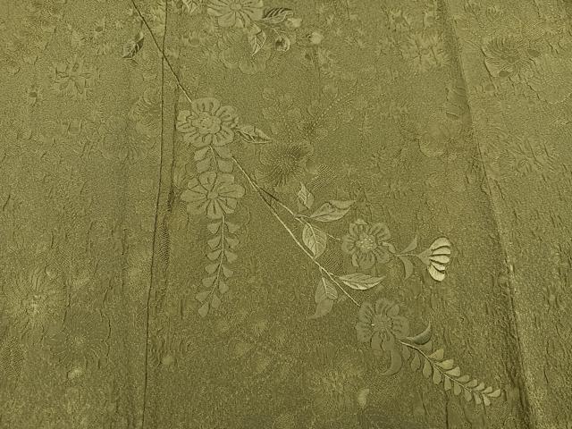 平和屋着物●無地絵羽訪問着 辻が花 刺繍 色無地 根岸色 正絹 逸品 未使用 AABG6509ph