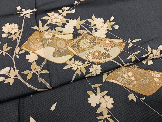 平和屋着物●訪問着 友禅 駒刺繍 草花文 金彩 正絹 逸品 AABG6511ph