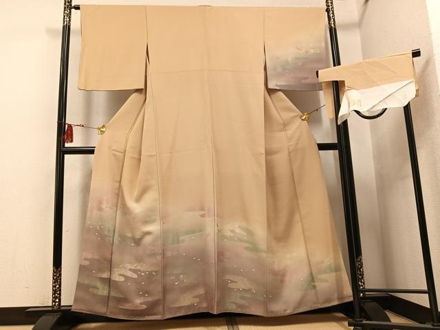 平和屋着物●訪問着 刺繍 霞草花文 暈し染め 金銀糸 丹後ちりめん 正絹 逸品 AABG6518ph