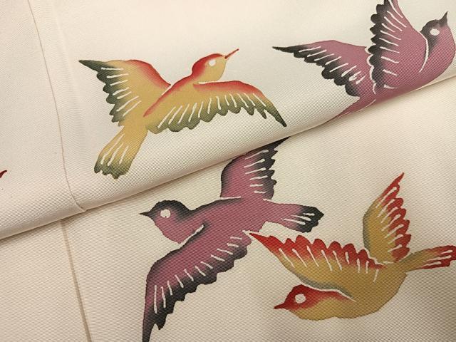 平和屋着物●訪問着 紅型 群れ鳥 正絹 逸品 未使用 AABG6521ph