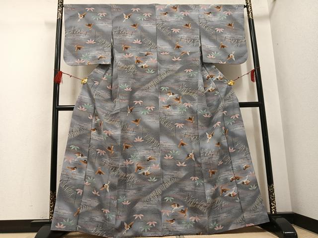 平和屋着物●上質な小紋 雀笹文 暈し染め 正絹 逸品 AABG6522ph
