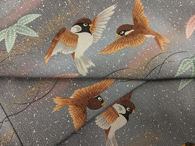 平和屋着物●上質な小紋 雀笹文 暈し染め 正絹 逸品 AABG6522ph
