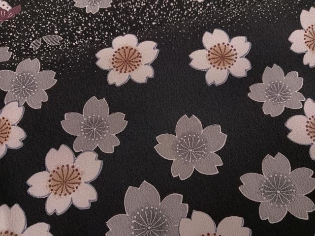 平和屋着物●訪問着 夜桜舞蝶文 黒地 正絹 逸品 AABG6523ph