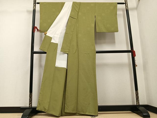 平和屋着物●上質な色無地 花格子地紋 根岸色 正絹 逸品 AABG6538ph
