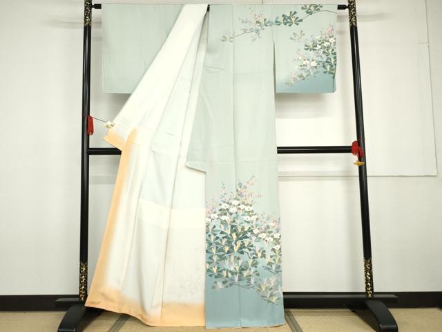 平和屋着物●十日町友禅作家 岡村蒼風 訪問着 花松文 暈し染め 正絹 逸品 未使用 AABG6563cs