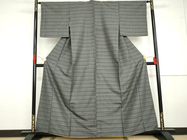 平和屋着物●本場縞大島紬 格子 黒地 正絹 逸品 AABG6565cs
