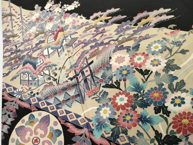 平和屋着物●本加賀友禅作家 西肇子 黒留袖 風景松竹梅文 正絹 逸品 AABG6572cs
