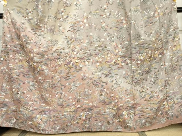 平和屋着物●訪問着 中国三大刺繍 相良刺繍 総刺繍 松竹梅風景文 暈し染め 金糸 正絹 逸品 未使用 AABG6578cs
