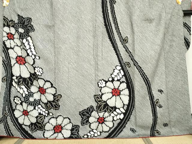 平和屋着物●豪華振袖 総絞り 草花文 黒地 金彩 正絹 逸品 AABG6586cs