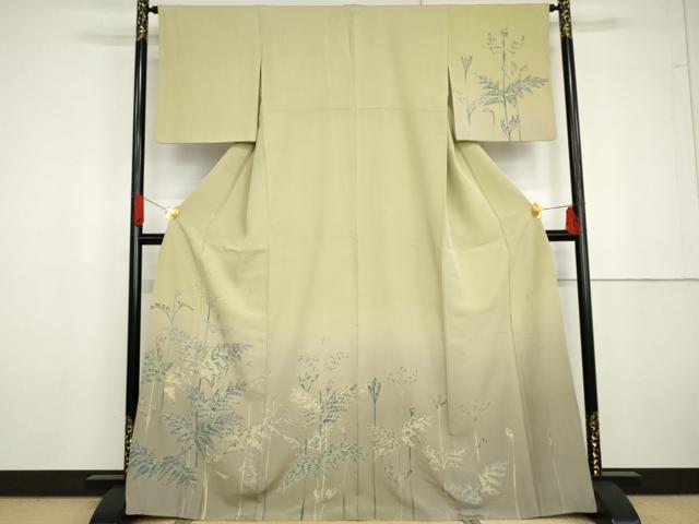 平和屋着物●十日町 加賀草木友禅の第一人者 田村哲彦 訪問着 枝葉文 暈し染め 正絹 逸品 AABG6589cs