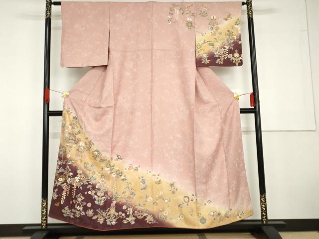 平和屋着物●訪問着 更紗花鳥文 暈し染め 金彩 正絹 逸品 AABG6593cs