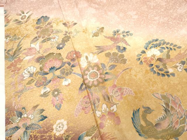 平和屋着物●訪問着 更紗花鳥文 暈し染め 金彩 正絹 逸品 AABG6593cs