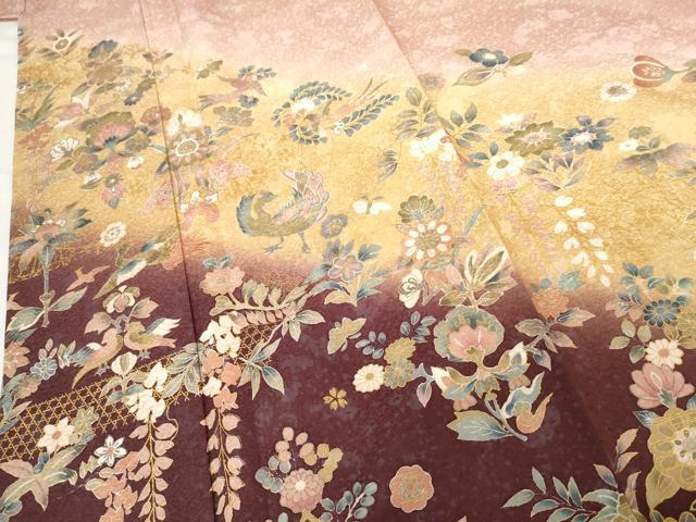 平和屋着物●訪問着 更紗花鳥文 暈し染め 金彩 正絹 逸品 AABG6593cs