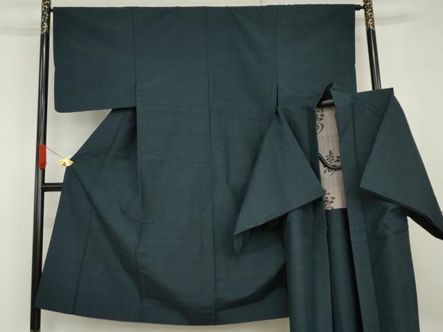 平和屋着物●男性 紬 アンサンブル 網代 色無地 青藍色 正絹 逸品 AABG6599cs