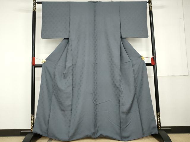 平和屋着物●上質な色無地 亀甲花地紋 御召御納戸色 鈴乃屋扱い 正絹 逸品 AABG6606cs