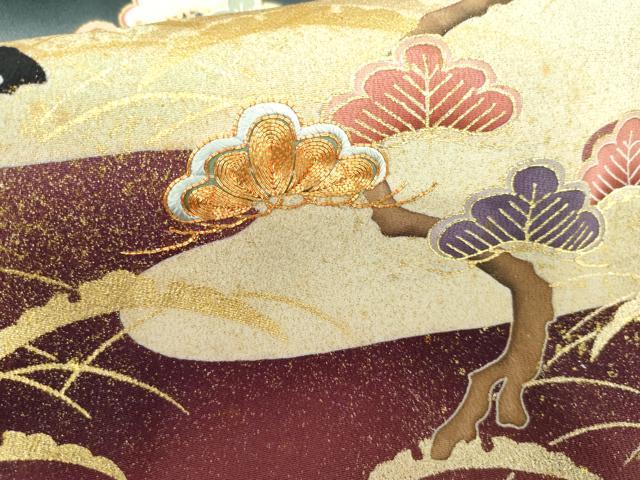 平和屋着物●京友禅の第一人者 松井青々 黒留袖 駒刺繍 芝松文 暈し染め 金彩 正絹 逸品 AABG6607cs