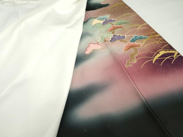 平和屋着物●京友禅の第一人者 松井青々 黒留袖 駒刺繍 芝松文 暈し染め 金彩 正絹 逸品 AABG6607cs