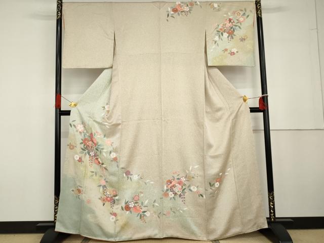 平和屋着物●訪問着 友禅 草花文 暈し染め 金彩 正絹 逸品 AABG6614cs