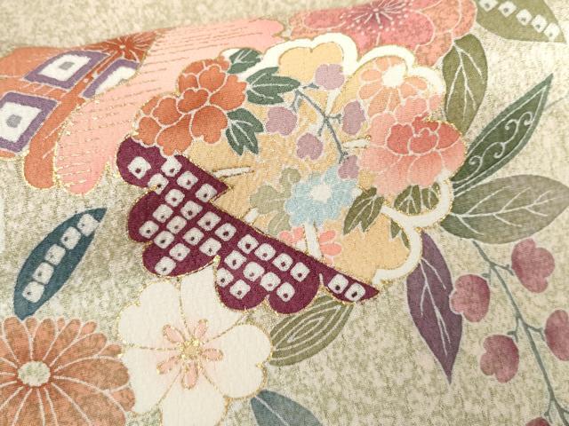 平和屋着物●訪問着 友禅 草花文 暈し染め 金彩 正絹 逸品 AABG6614cs