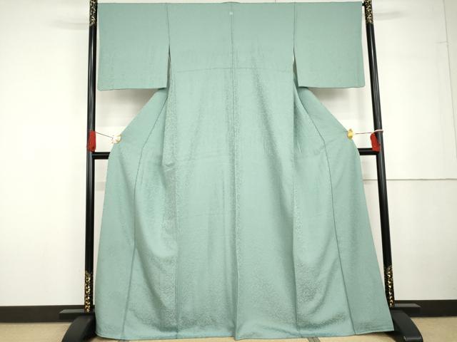 平和屋着物●上質な色無地 葉尽くし地紋 錆青磁色 正絹 逸品 AABG6620cs