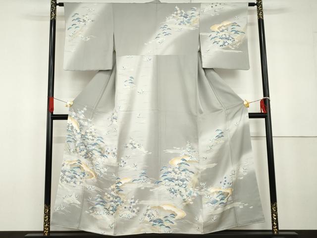平和屋着物●訪問着 友禅 駒刺繍 松竹梅風景文 暈し染め 金彩 正絹 逸品 未使用 AABG6628cs