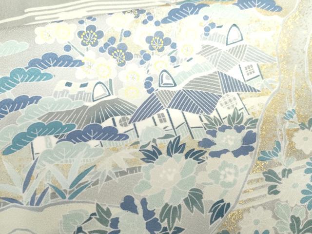 平和屋着物●訪問着 友禅 駒刺繍 松竹梅風景文 暈し染め 金彩 正絹 逸品 未使用 AABG6628cs