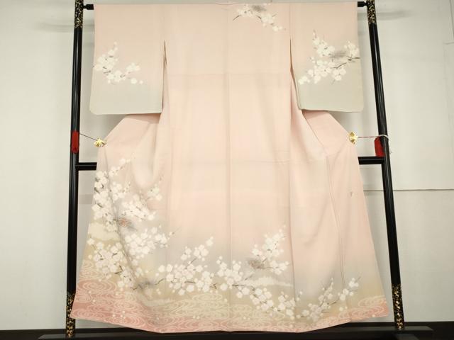 平和屋着物●十日町 名門 滝泰謹製 訪問着 刺繍 扇面流水花文 暈し染め 金糸 金彩 正絹 逸品 AABG6633cs