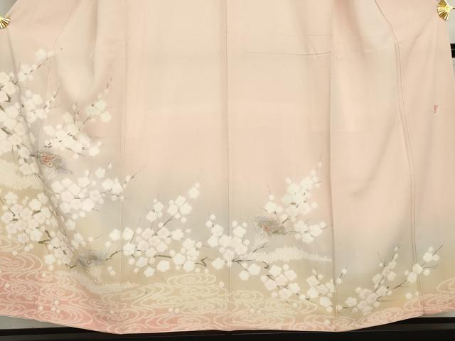 平和屋着物●十日町 名門 滝泰謹製 訪問着 刺繍 扇面流水花文 暈し染め 金糸 金彩 正絹 逸品 AABG6633cs