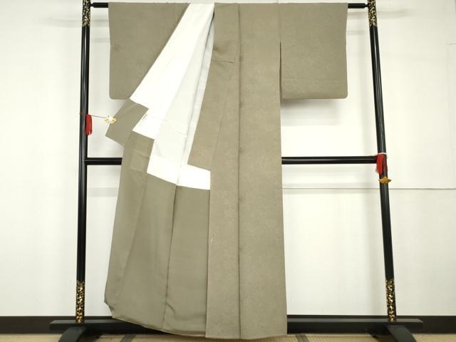 平和屋着物●上質な色無地 楓地紋 生壁色 正絹 逸品 AABG6638cs
