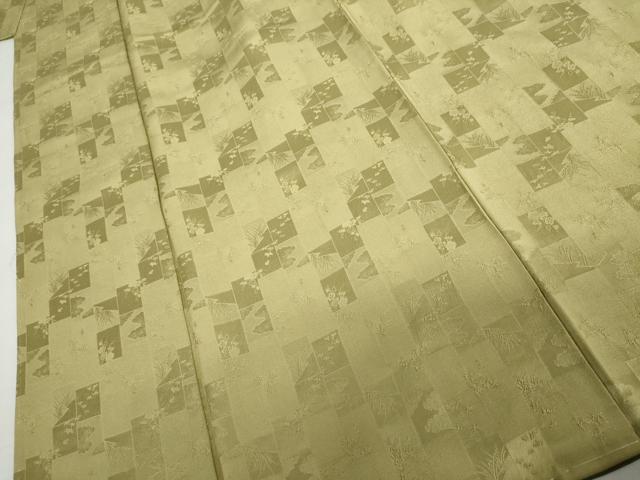 平和屋着物●上質な色無地 色紙重ね草花地紋 青朽葉色 正絹 逸品 未使用 AABG6639cs