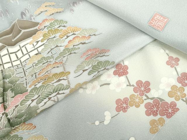 平和屋着物●訪問着 友禅 作家物 風景梅松文 暈し染め 正絹 逸品 AABG6640cs
