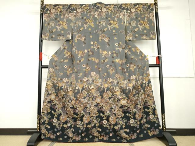 平和屋着物●訪問着 中国三大刺繍 汕頭刺繍 スワトウ刺繍 鳳凰雪輪吉祥花文 暈し染め 正絹 逸品 AABG6641cs