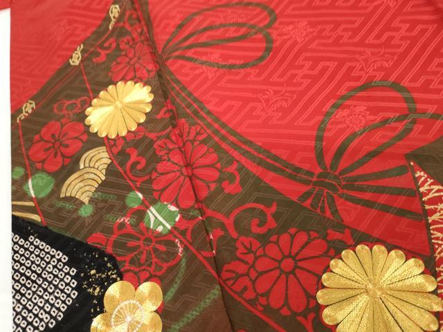 平和屋着物●豪華振袖 駒刺繍 絞り 几帳流水花文 金彩 正絹 逸品 AABG6647cs