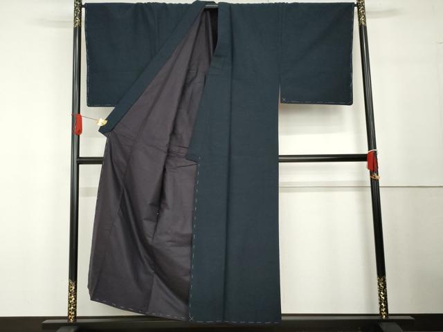 平和屋着物●男性 紬 アンサンブル 色無地 深縹色 正絹 逸品 未使用 AABG6658cs