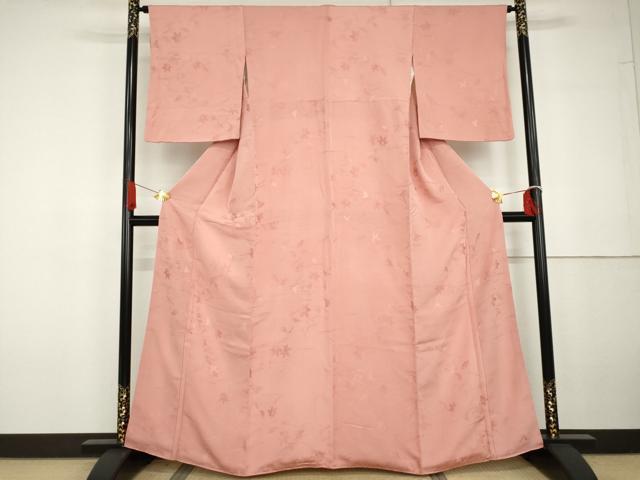 平和屋着物●上質な色無地 舞葉地紋 紅梅色 正絹 逸品 AABG6661cs