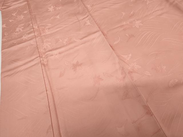 平和屋着物●上質な色無地 舞葉地紋 紅梅色 正絹 逸品 AABG6661cs