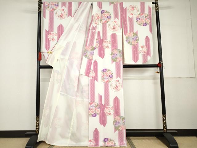 平和屋着物●小振袖 二尺袖 花丸文 洗える着物 AABG6668cs