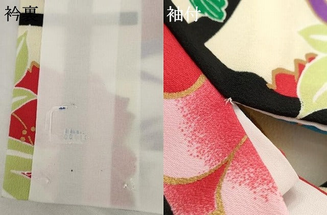 平和屋着物●小振袖 二尺袖 格子花文 暈し染め 金彩 AABG6673cs